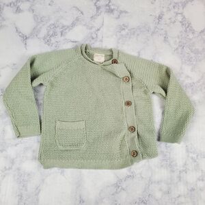ETTIE + h 0-3mo Kris Green knit Cardigan sweater Side button Long Sleeve